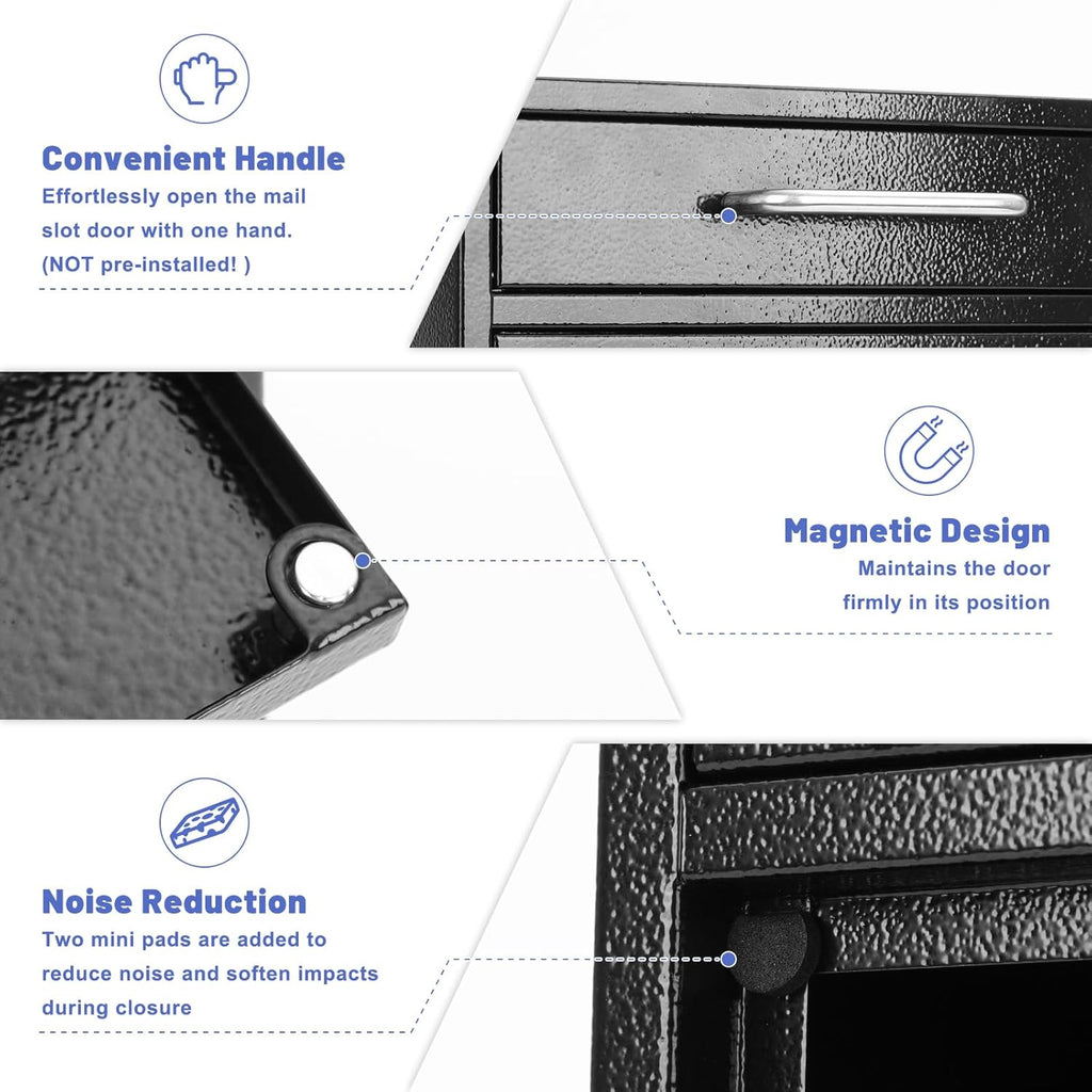 Steel Key Lock Mail Boxes Mailbox, Security Key Drop Box or Commercial, 12H x 10.5L x 4.6W Inches, Black Large