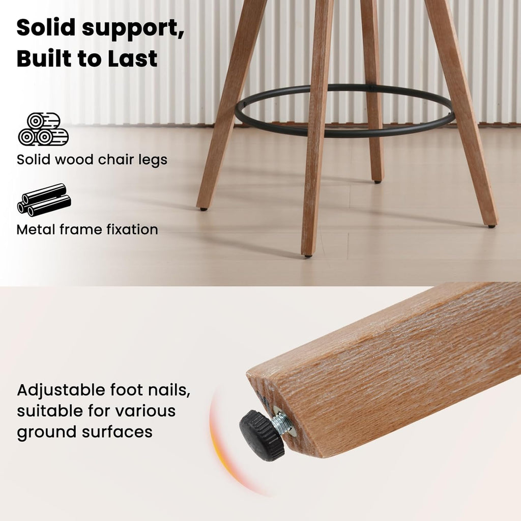 Swivel Bar Stools Set of 4-26" Counter Height Bar Stool with Footrest - Modern Wood Barstools with Linen Upholstered