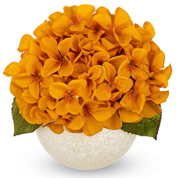 Yellow Artificial with Glass Vase Silk Fake Hydrangeas Faux Arrangements Floral Bulk Bouquet for Wedding Party Boho