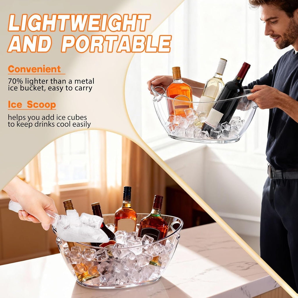 Ice Bucket , Clear Acrylic Ice Wine Buckets for Parties, Beverage Tub - Set of 2