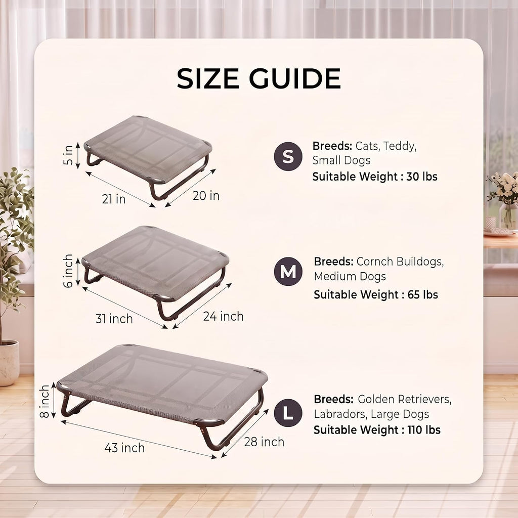 Outdoor Elevated Dog Cot, Breathable Cooling Elevated Cot Hammock Pet Bed for Dogs, Washable Mesh Cover, Installation