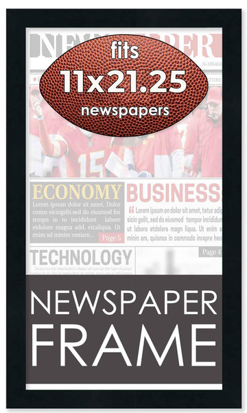 12x21.5 Frame for Newspapers | Solid Pine Natural Wood Frame, Black Finish | UV Resistant Picture Frame Grade