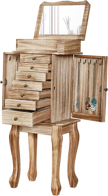 Standing Jewelry Armoire, 7 Drawers & 2 Side Doors Jewelry Amoire Cabinet Standing with Top Flip Makeup Mirror