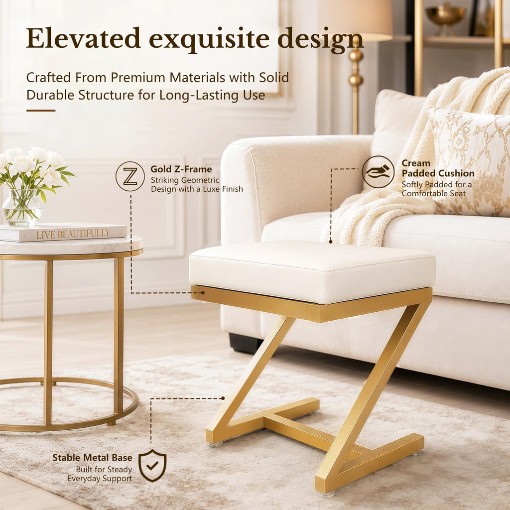 Makeup Vanity Stool Chair - Small Backless Leather Ottoman Bench Gold