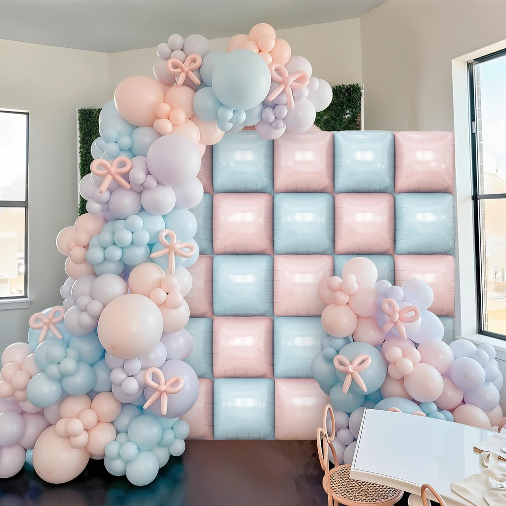 Pink Blue Square Foil Balloons, Balloon Wall Backdrop Arch for Party