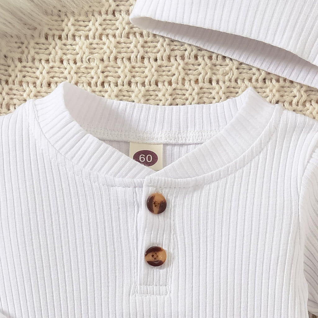 Newborn Baby Girl Ribbed Romper Infant Fall Winter Spring Clothes Coming Home Outfit Clothing White