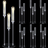 6 Set Wedding 3 Arm Acrylic Candelabra Table Centerpiece 30.7" Clear Tall Floor Candle Holder with Shade Pillar Taper