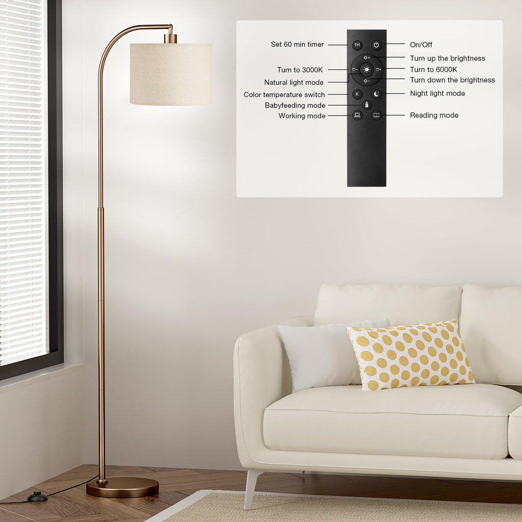 Arc Floor Lamp with Remote and Stepless Dimmable Bulb, Colors Temperature & Brightness Adjustable, Floor Lamps (Deep
