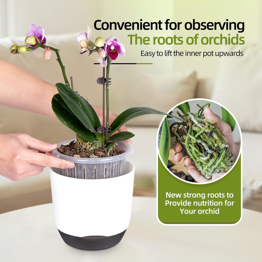 2 Pack 5.7 Inch Orchid Pots with Holes for Repotting, Double-Layer and Self Watering Orchid Pot with Good Air