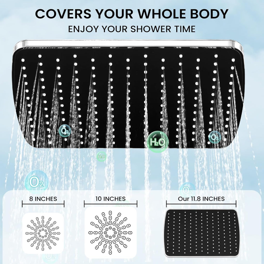 Rain Shower Head with Handheld, 11.8 Inch High Pressure Handheld Shower with Multi Spray Modes
