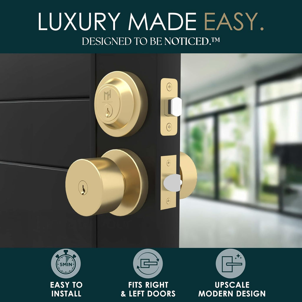 Buena Entry Door Knob & Deadbolt Gold (1-Pack) - Keyed Combo