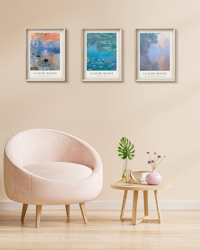 Framed Claude Monet Water Lilies Canvas Wall Art Set of 3 12x16in