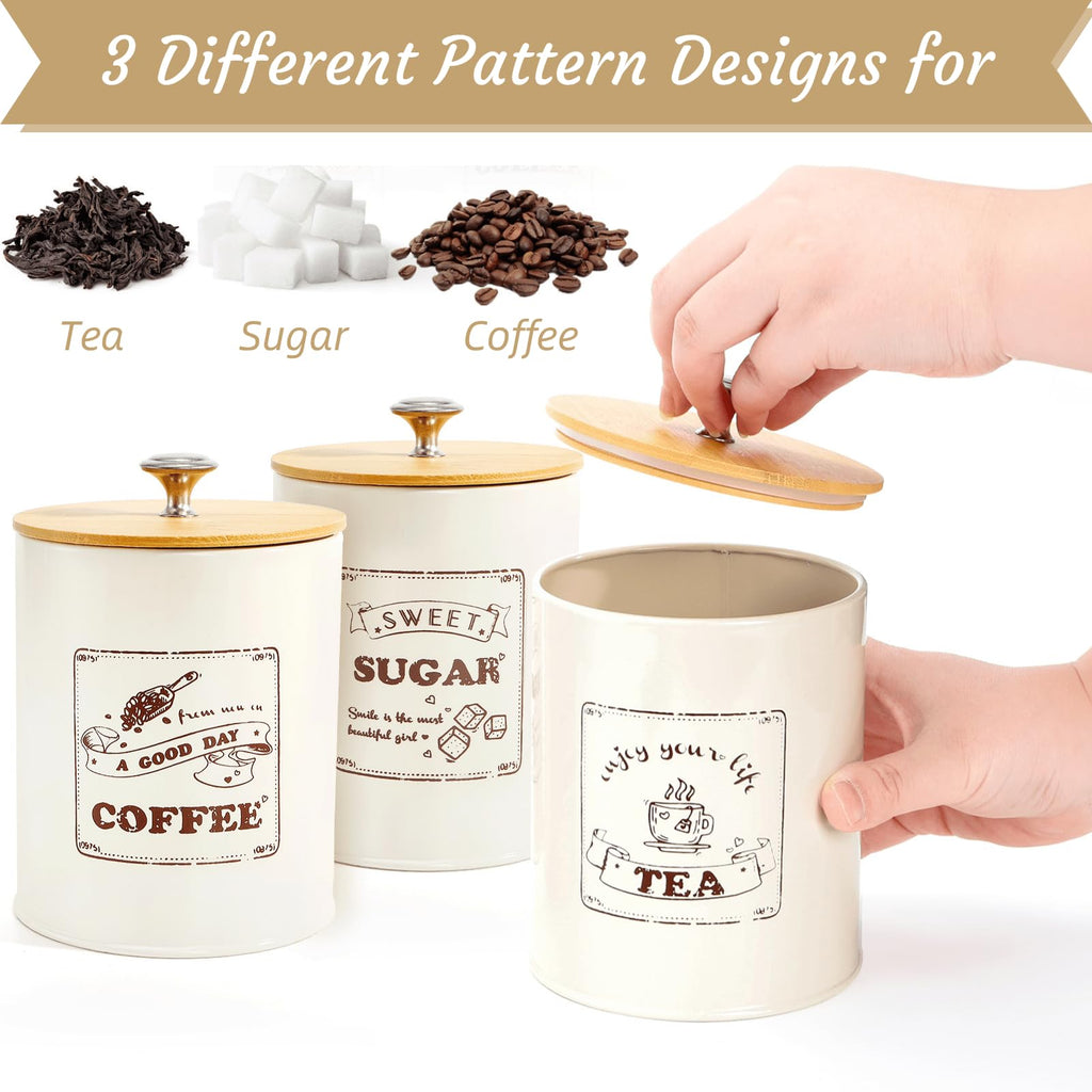 Metal Canisters Sets for the Kitchen, 40 Oz Coffee Sugar Tea Container Set, Farmhouse Style, Food Storage Containers