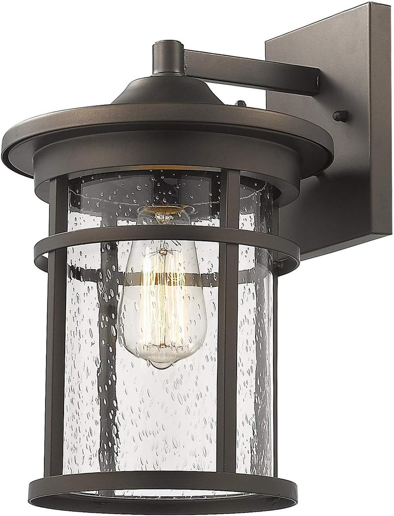 Outdoor Wall Mount Light Fixture, Large Exterior Porch Wall Lantern, Outdoor Wall Light with Seeded Glass Shade (Oil Rubbed Bronze, 14" Height) A123-B07ZF8Q6ZR