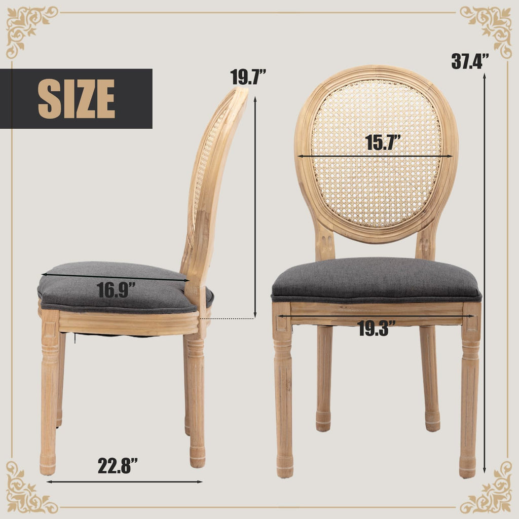 French Dining Chairs Set of 6, Vantage Dining Chair with Round Back, Wood Leg Farmhouse Country Rattan Dining Chair