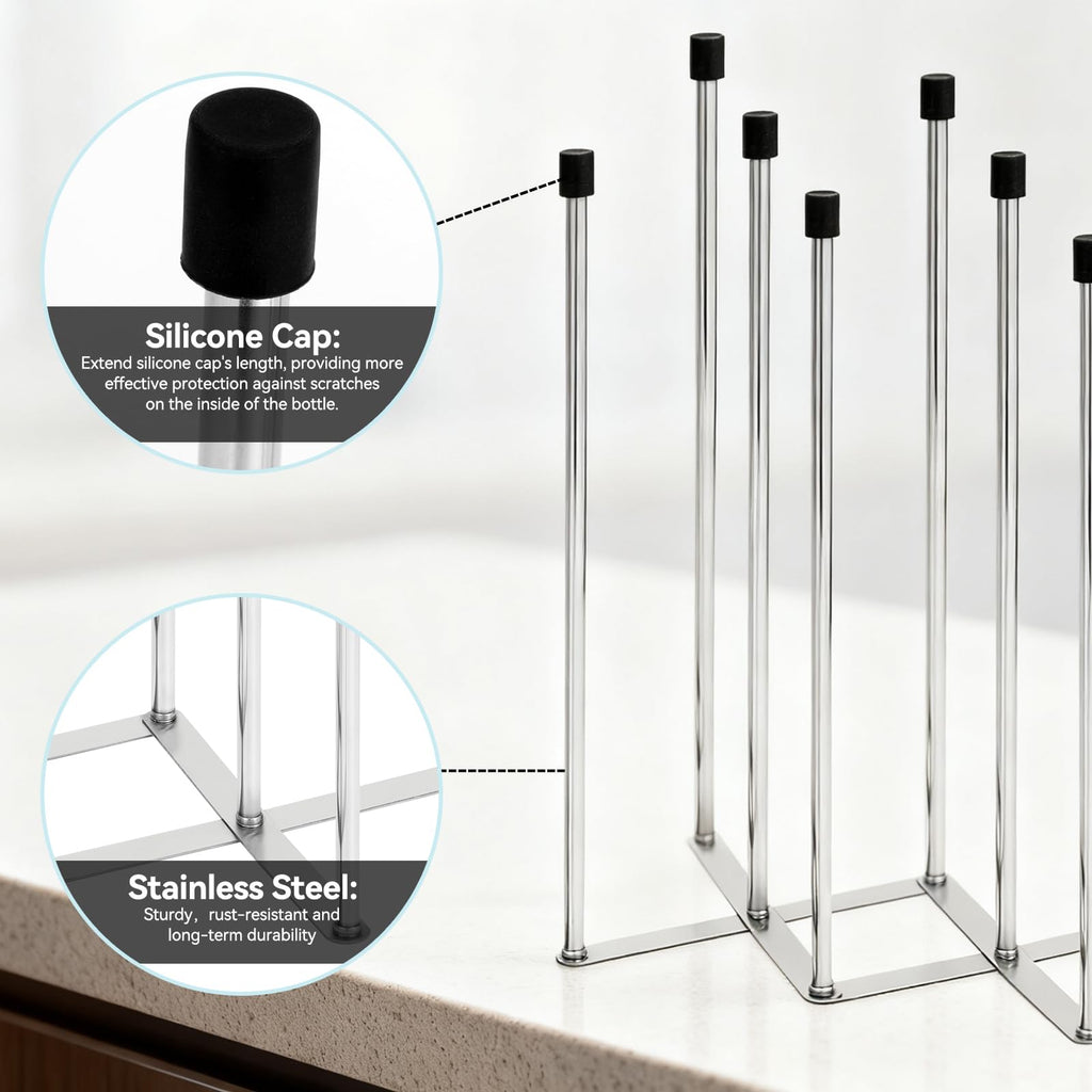 Foldable Baby Bottle Drying Rack, 8-Pole Stainless Steel Collapsible Dryer for Bottles, Cups and Reusable Bags