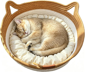 Instinct Basket for Cats, Handwoven cat Basket, Scratch Resistant cat Bed (Large, with Mat)