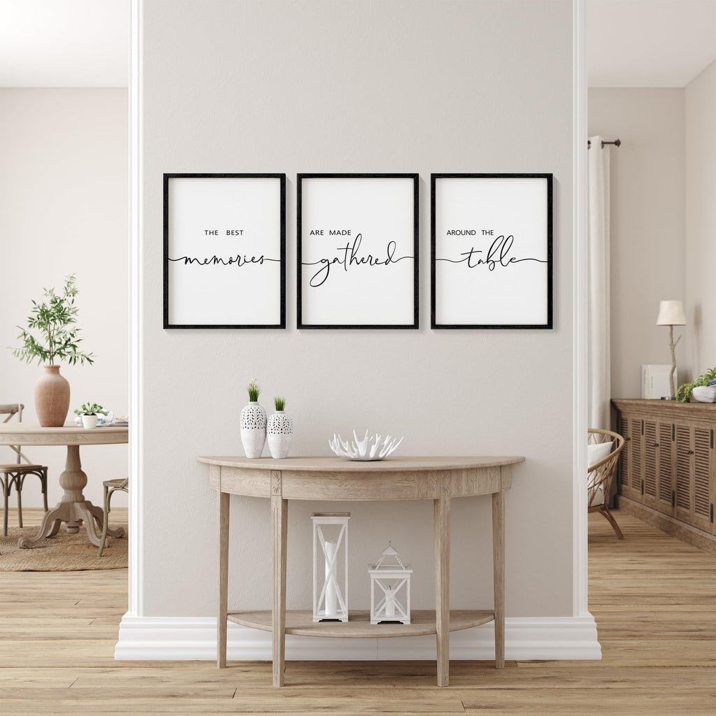Set of 3 Framed Farmhouse Memories Around Table Sign Wall Decor Wall Art Wood Signs (Black, 16"x24")