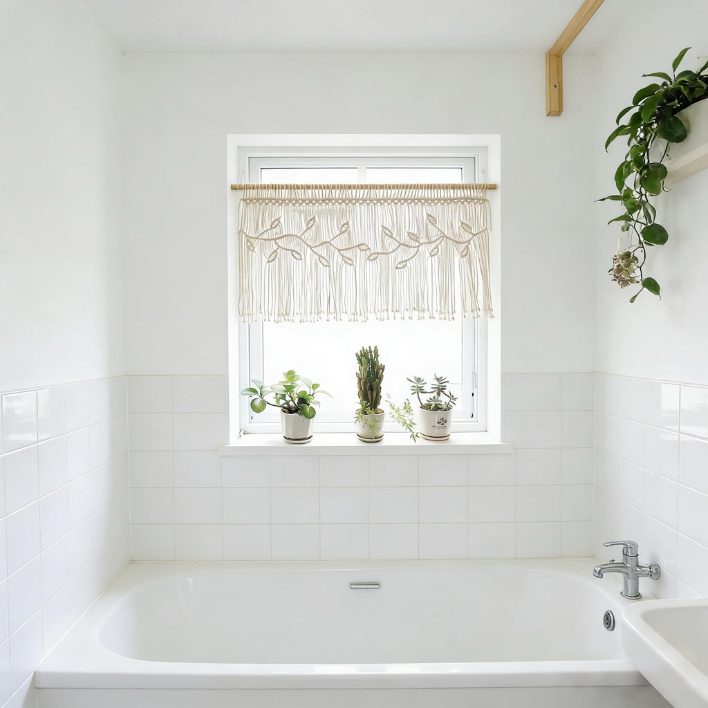 Macrame Valance Curtain for Kichen Windows 35.43*23.62Inch Farmhouse Boho Curtains Window Valance with Tassels Leaf