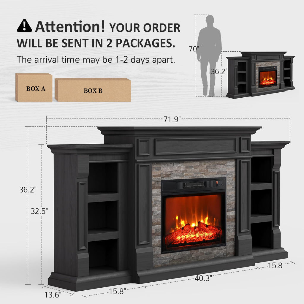 72" Electric Fireplace with Mantel Fireplace TV Stand