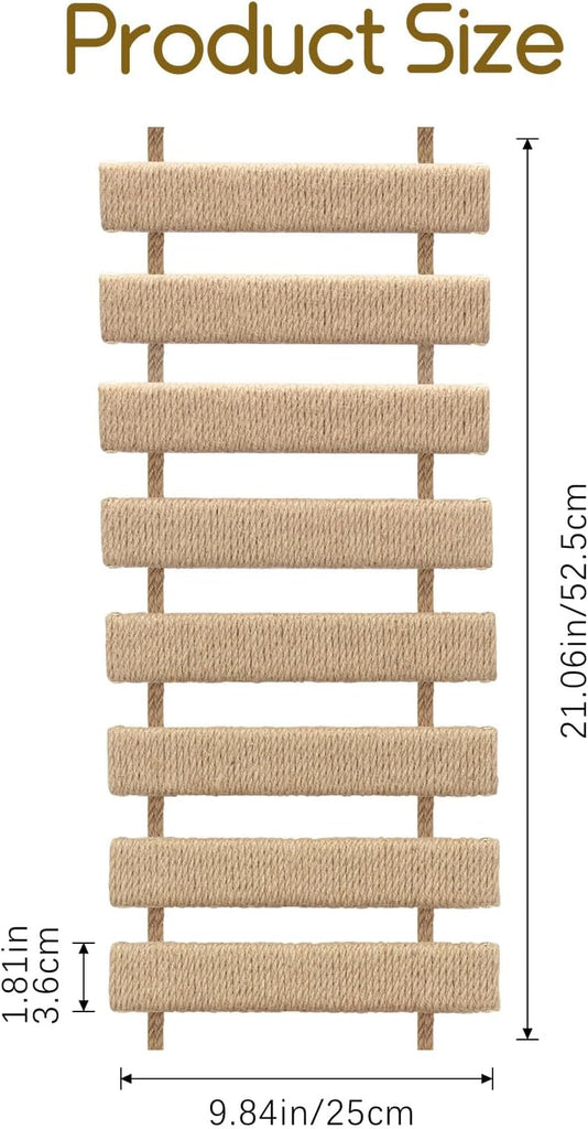 Cat Ladder & Bridge for Indoor Cats - Wooden Cat Wall Furniture with Climbing Rope - Wall Mounted Cat Shelves
