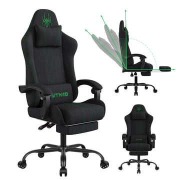 Fabric Gaming Chair with Footrest, Big Tall Reclining Ergonomic Chair