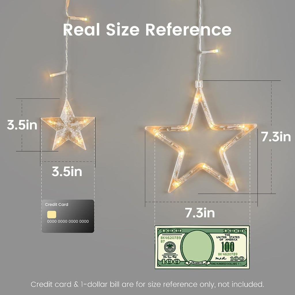 8.2FT 126L Warm White Christmas Star Icicle Curtain Lights Indoor