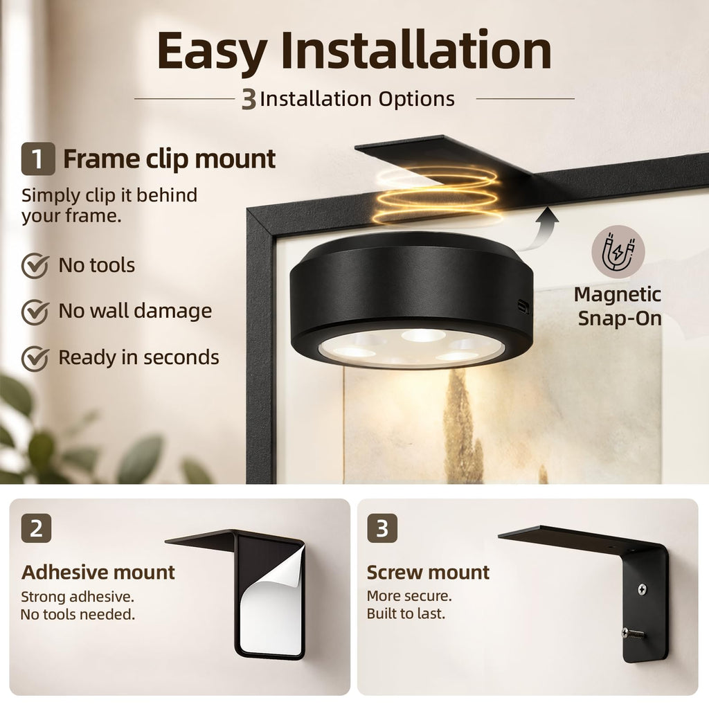 Picture Lights for Wall, 2000mAh Rechargeable Battery Magnetic Poster Lights with 3 Color Temps & 12 RGB, Remote