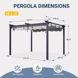 10'x12' Outdoor Pergola with Retractable Canopy, Patio Metal - Image 2