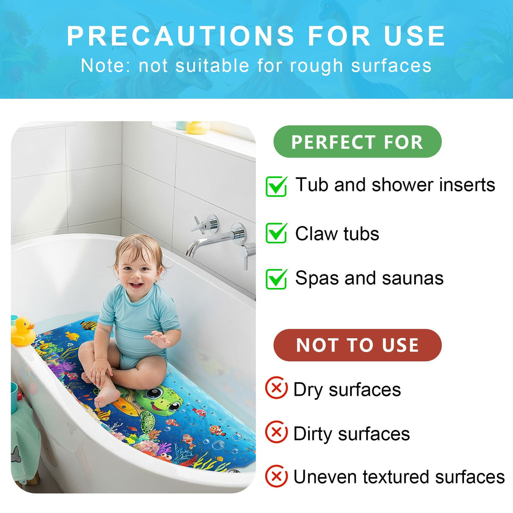 Bath Mat for Tub Non Slip Kids Bathtub Mat 40x16 Baby Bath Mat,Green Turtle