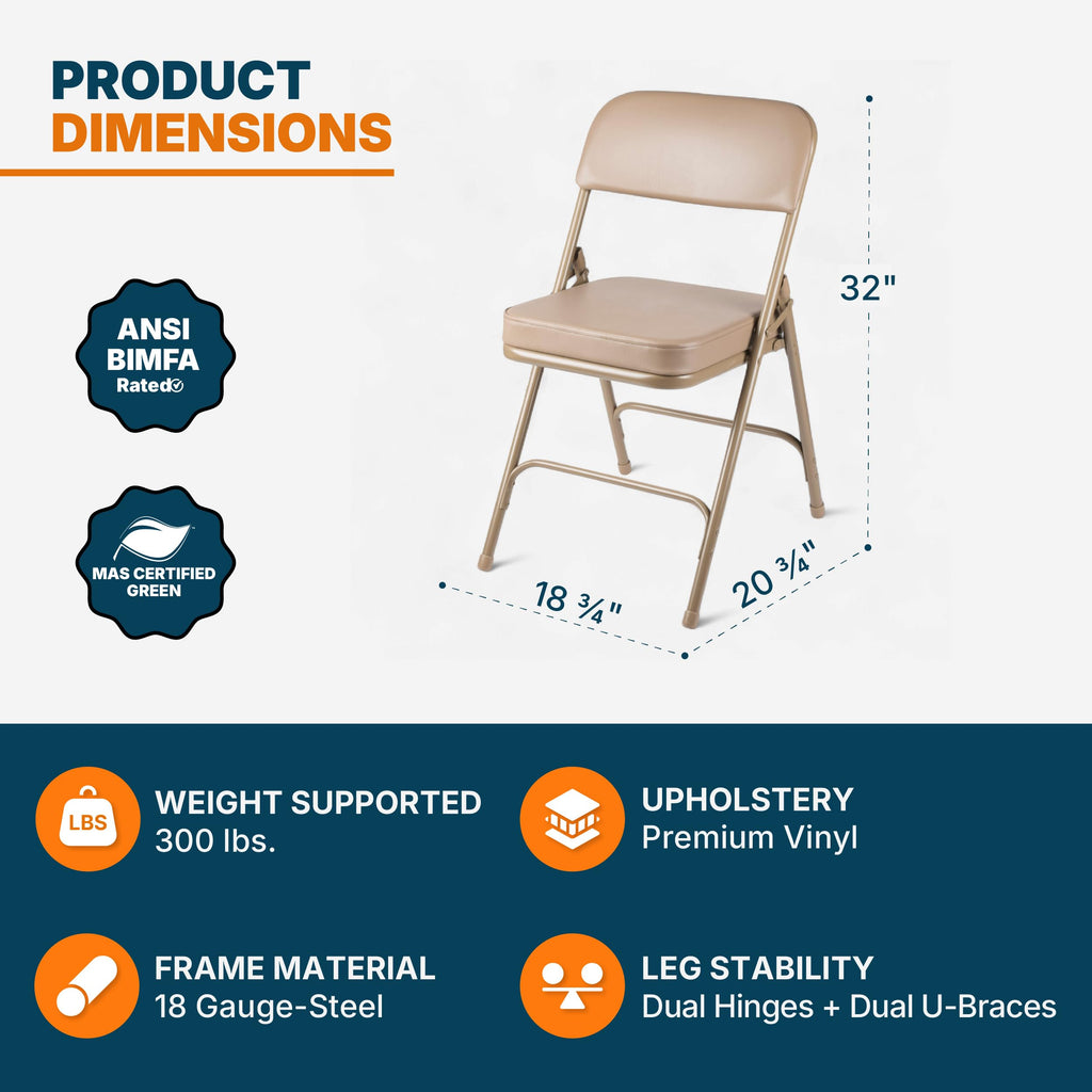 Series Heavy Duty, Industrial Grade, Premium Vinyl Folding Chairs 2" Ultra Padded Seat Double Hinged Steel