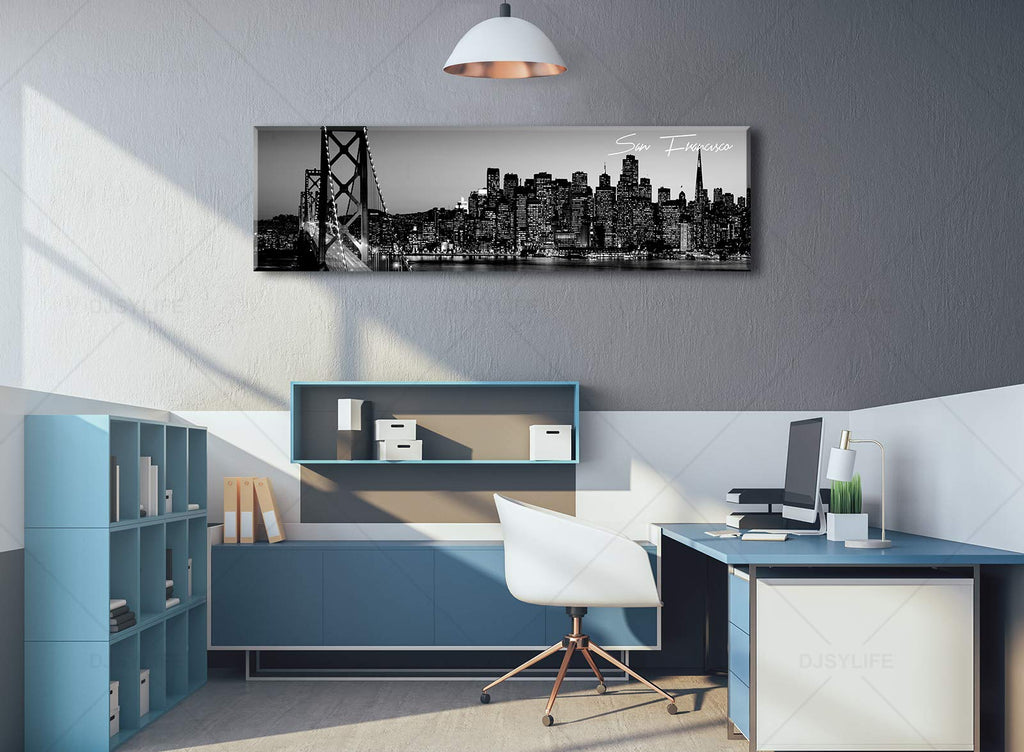 San Francisco Wall Black and White Cityscape, 13.8"X47.3"