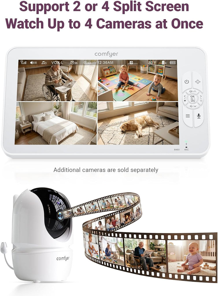 BM01 7" Split-Screen Baby Monitor with 2 Cameras and Audio No WiFi
