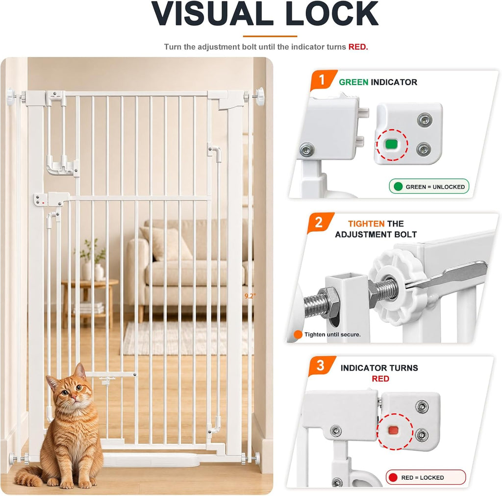 51" Extra Tall Cat Gate with Cat Door, Adjustable Pet Gate for Doorways