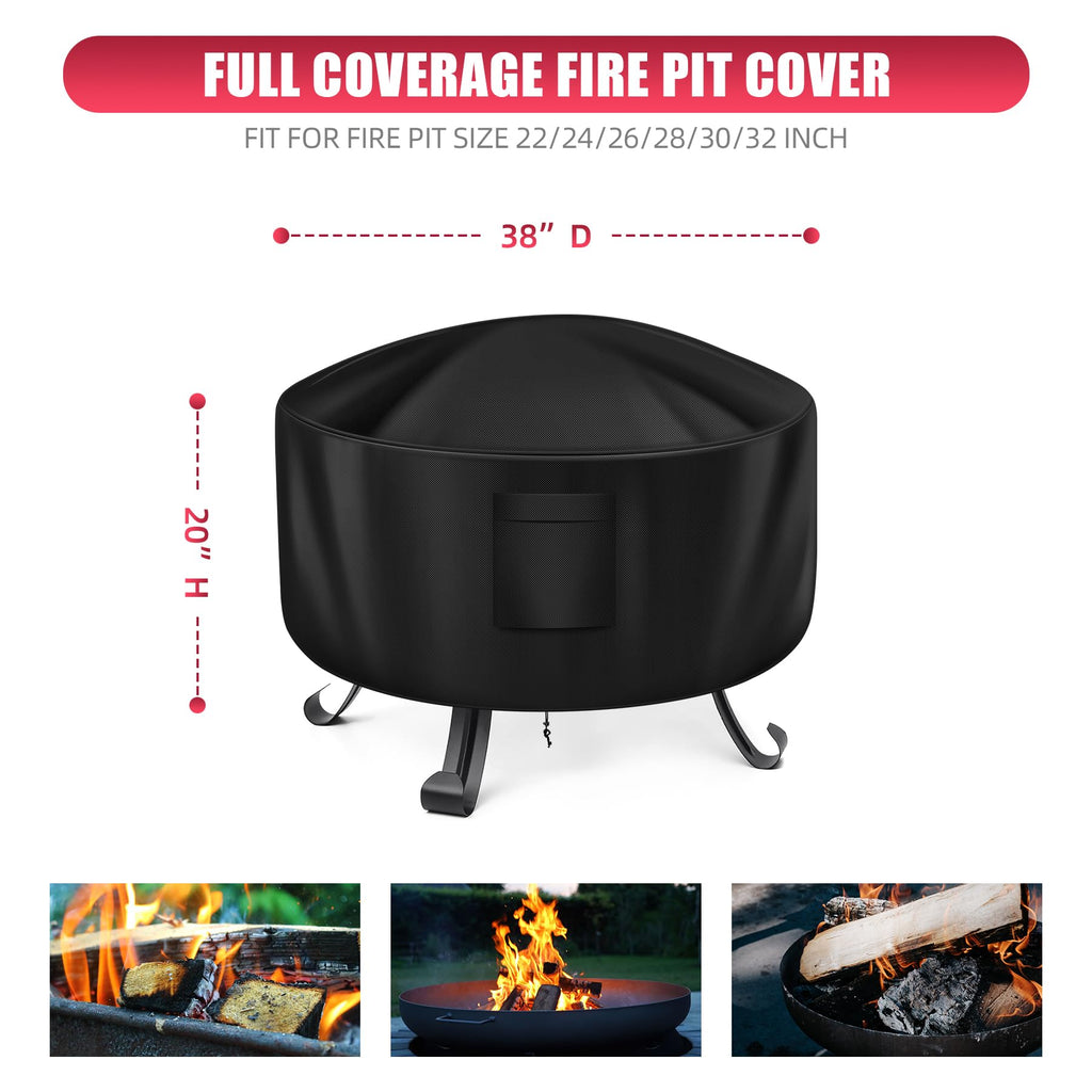 Fire Pit Cover Round for Fire Pit 38 Inch, Heavy Duty Oxford Fabric Firepit Cover Round, Full Coverage Patio Outdoor