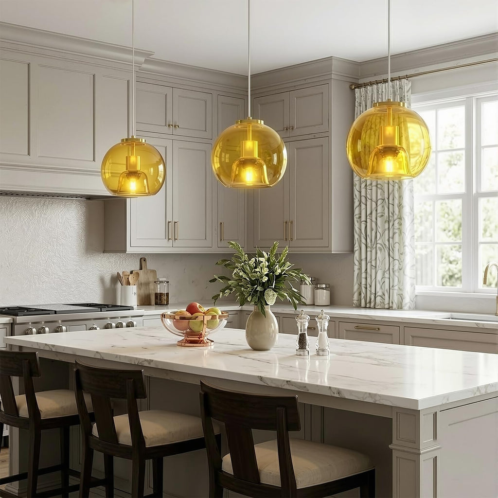 Yellow Glass Pendant Lights Kitchen Island, 7.87", 3 Pack