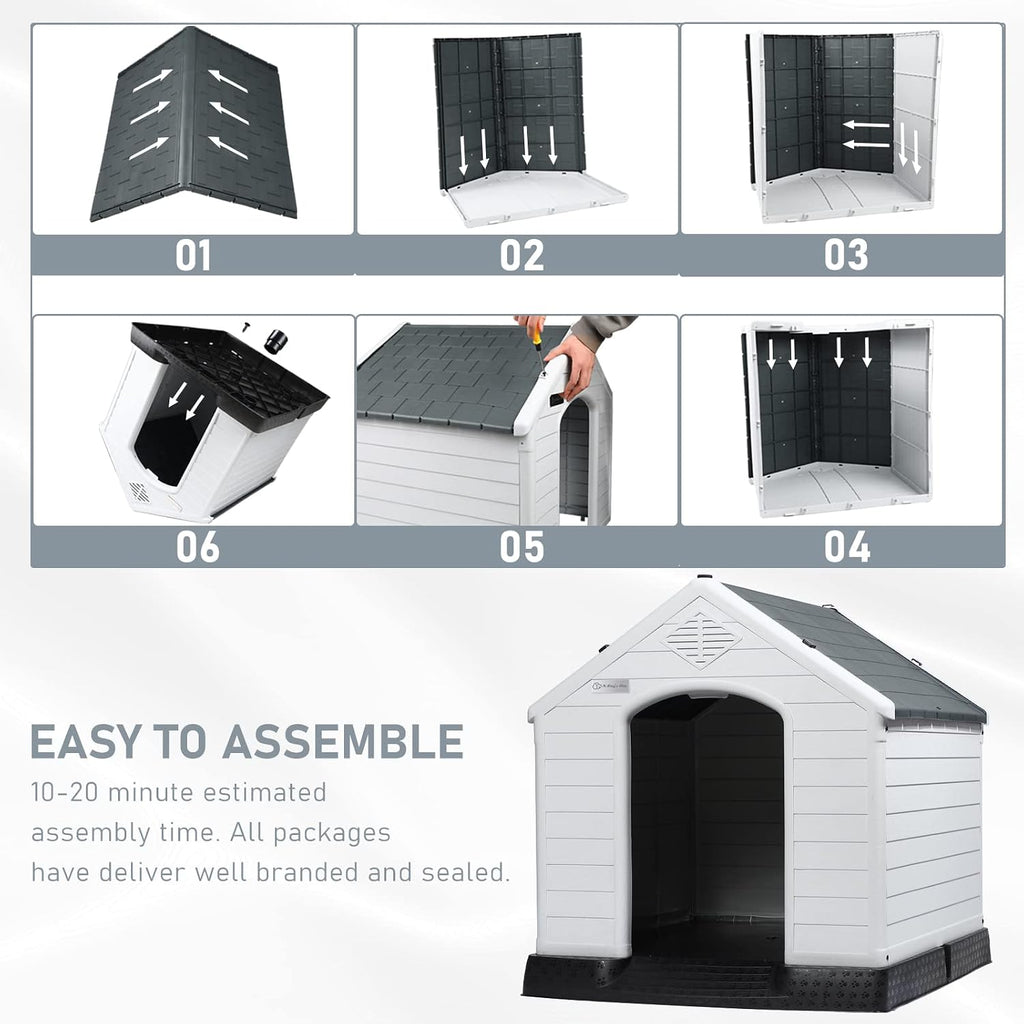 Large Dog House, Indoor/Outdoor, Gray 38.8" L x 35" W x 37.4" H