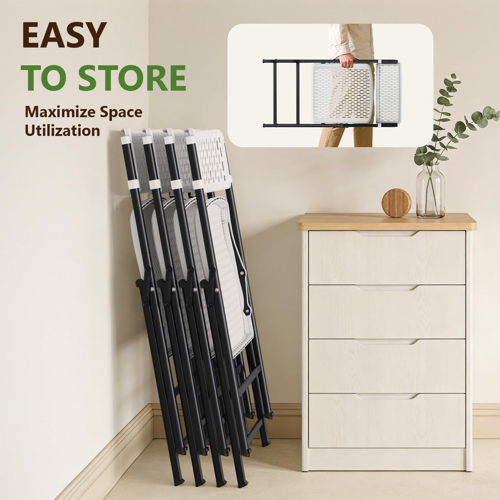 Folding Chairs 8 Pack, White Folding Chairs with Breathable Plastic Mesh Back & Seat, Sturdy Metal Frame Support up