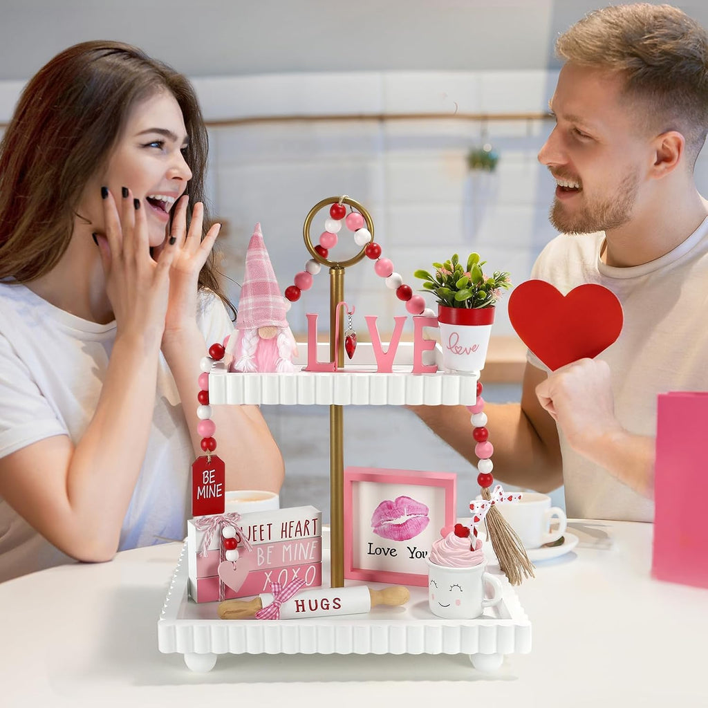 Pink Valentine's Day Decorations Tiered Tray Decor Set - Set of 8