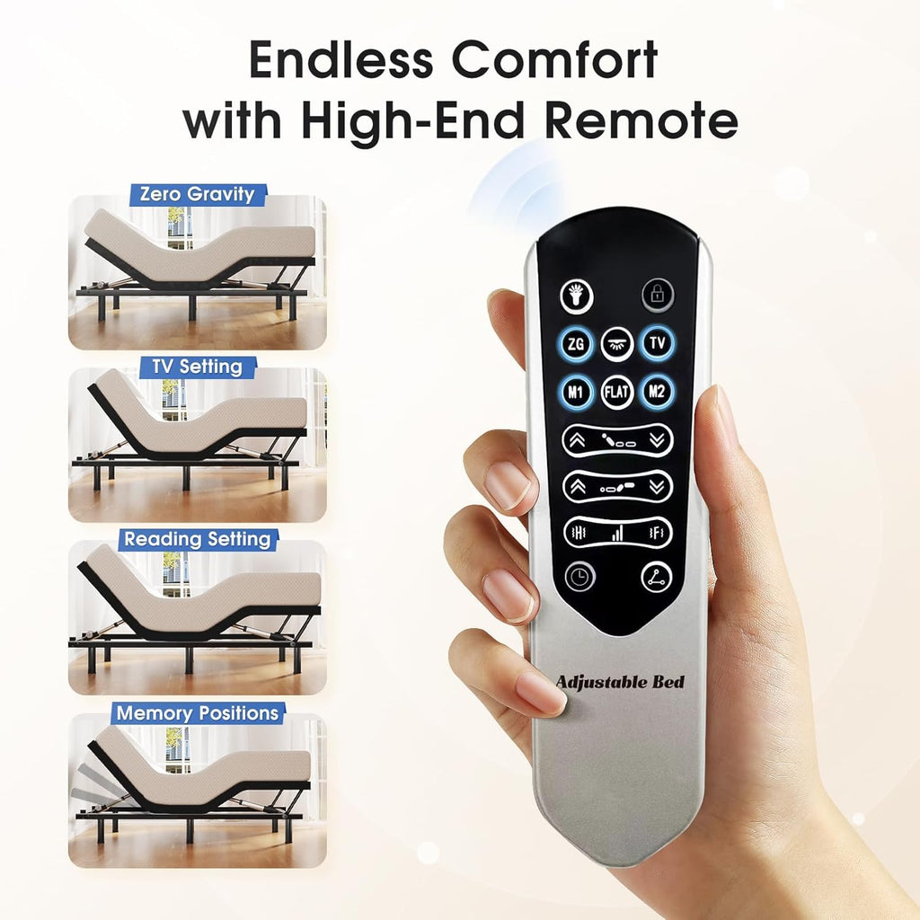 Split King Adjustable Bed Frame with Massage, Ergonomic Head & Foot Incline - Luxury Zero Gravity Electric Base - Set of 2