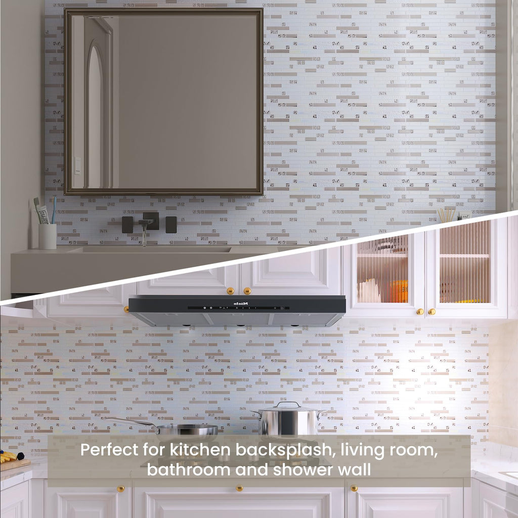 Glass Backsplash Tiles Mosaic Iridescent White 12 x 12 Inch 5 sq.ft.