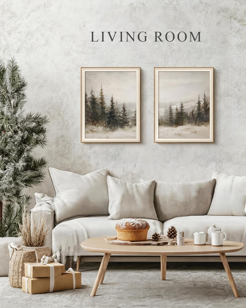 Framed Christmas Pine Forest Landscape Wall Art Set, 16x20 Inch