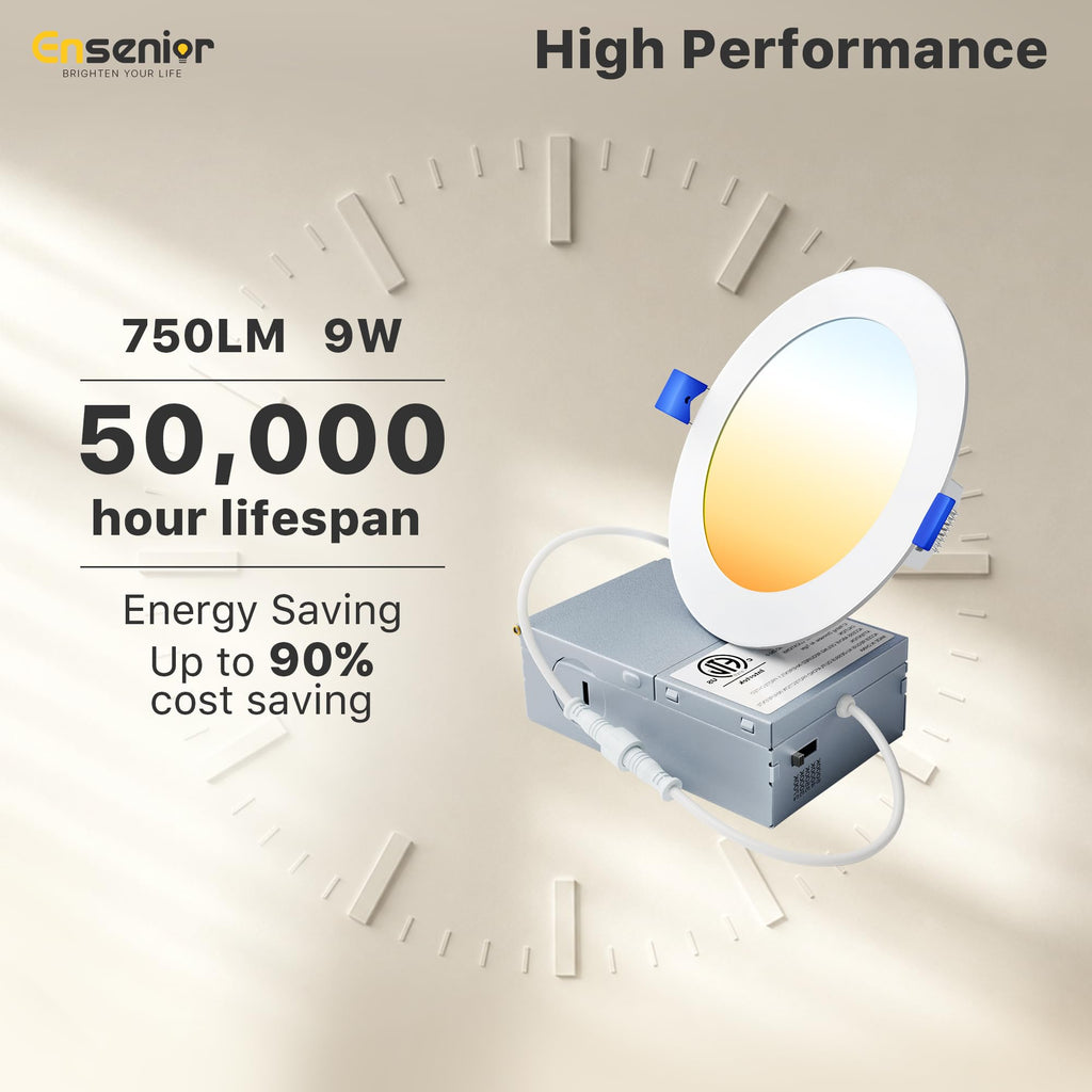 12 Pack 4 Inch LED Recessed Ceiling Light, 5CCT, 750LM 9W 120V