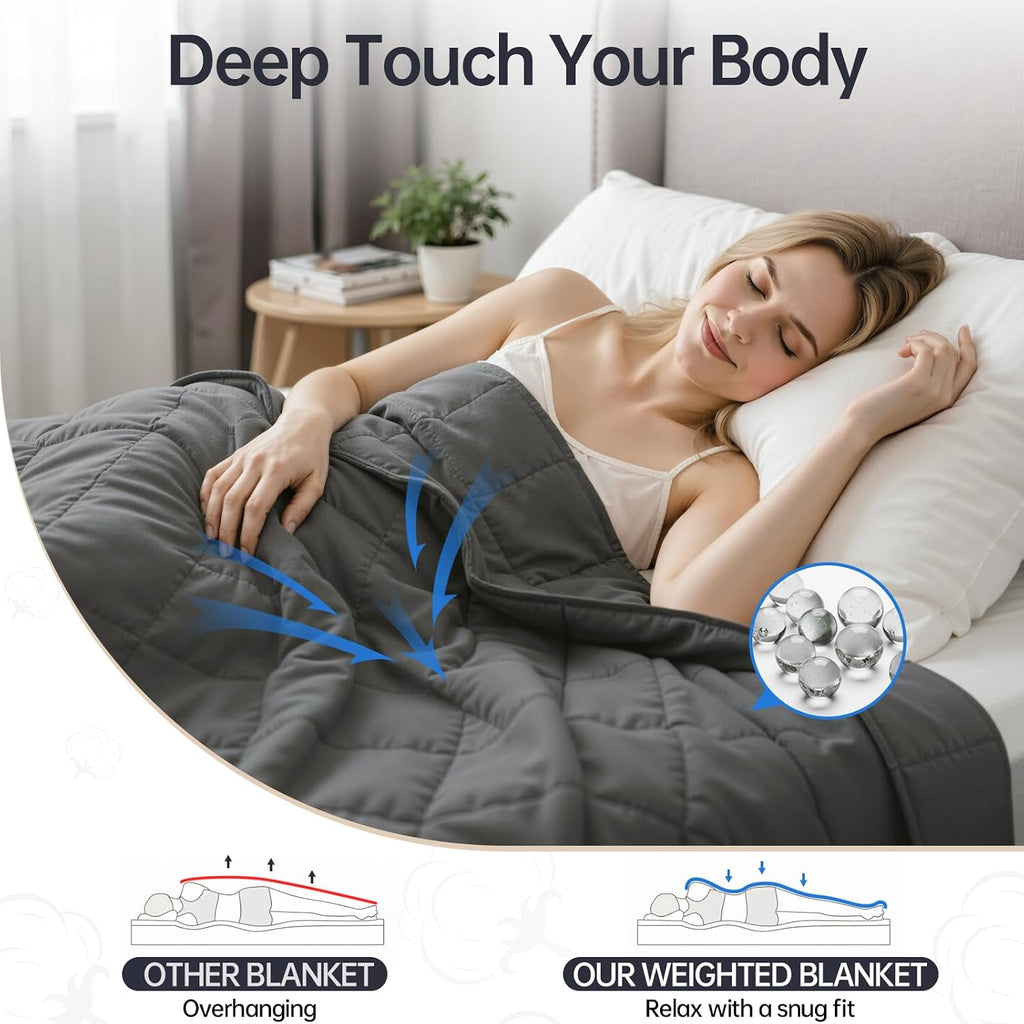 Weighted Blanket 20 lb, 60" x 80" Twin Size Cooling Cotton Machine Washable | Premium glass bead fill, Even-weight