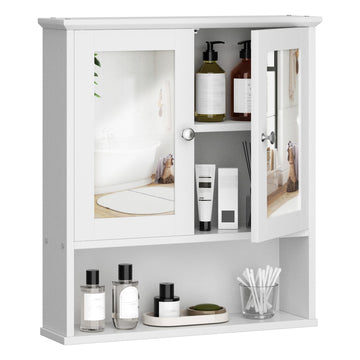 Bathroom Medicine Cabinet with Mirror, Wall Mounted, White