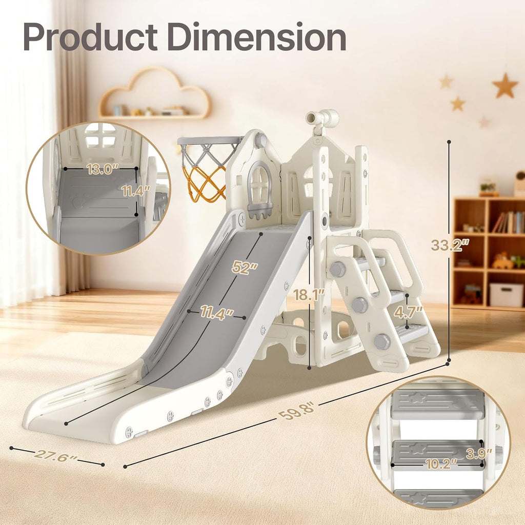 6 in 1 Toddler Slide for Toddlers Aged 1-3 Indoor Playset White