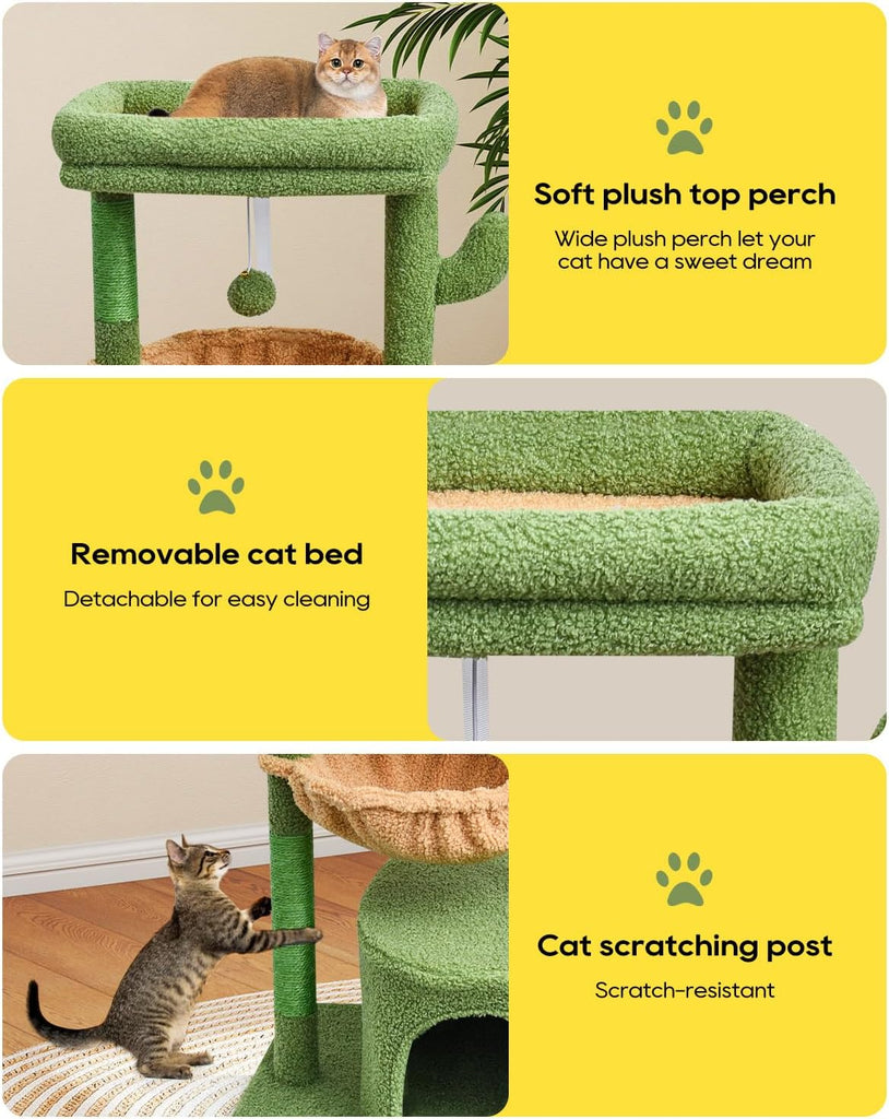 Cactus Cat Tree for Indoor Cats, Green Activity Tower for Kittens