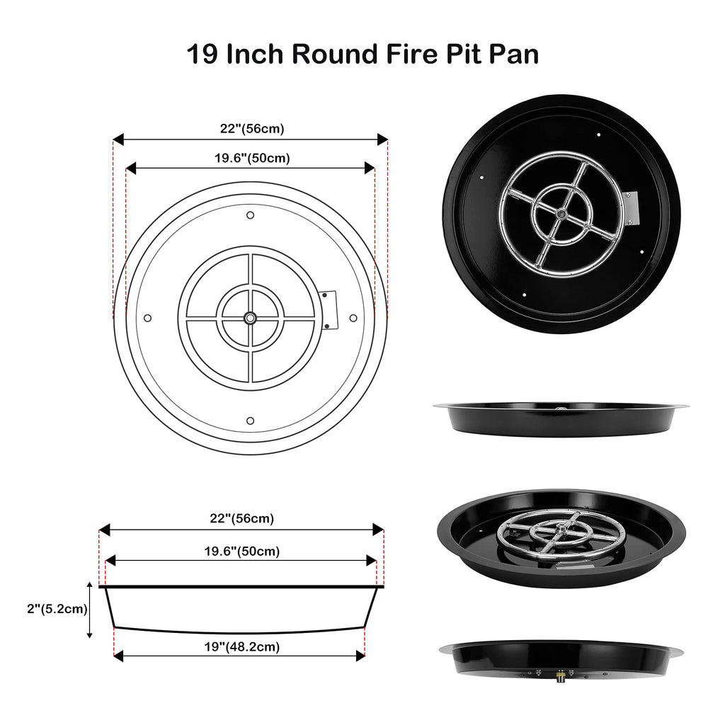19-Inch Round Fire Pit Burner Pan Drop-in Gas Firepit Insert