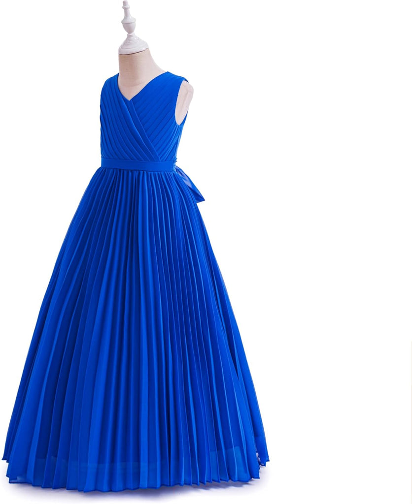 Flower Girls Wedding Guest Dress Junior Bridesmaid Formal Pageant Pleated Fancy Long Dresses Evening Party Gown