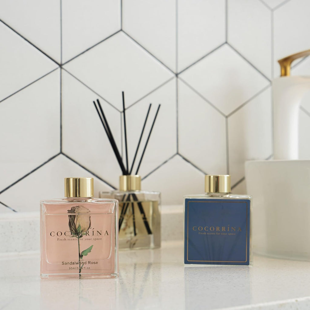 Reed Diffuser-3 Pack/ 3.04 Fl.oz Diffuser with 24 Sticks Cashmere Vanilla/Sandalwood Rose/Clean Linen Reed - Set of 3